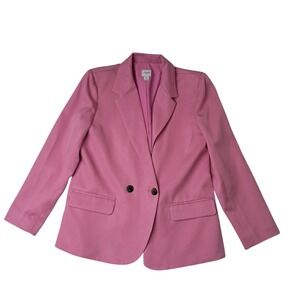 J.Crew Factory Blazer Women's 4 Petite Pink Drapey Twill Double Breasted Preppy